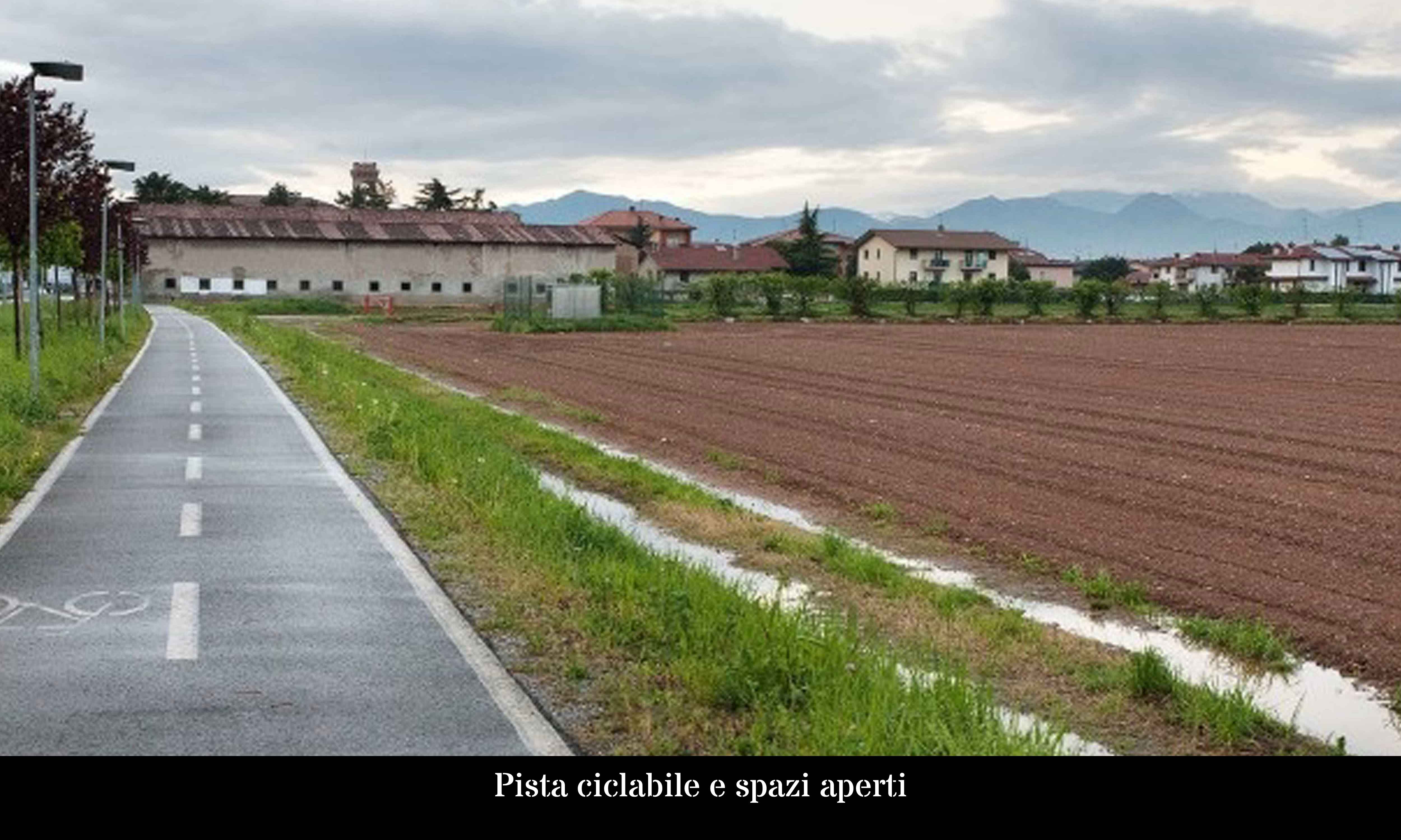 Pista ciclabile e spazi aperti attorno a Comun Nuovo